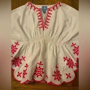 Baby Gap Girls White Blouse with Pink Embroidery Size 5